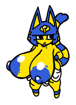 anthro areola bangs big_areola big_breasts big_nipples blotchy_areola blue_areola blue_hair blue_nipples breasts female front_view hair huge_areola huge_breasts huge_nipples markings mole_(marking) mouth_closed nipples noseless simple_background solo standing striped_markings striped_tail stripes tail tail_markings uraeus white_background white_sclera yellow_body yellow_inner_ear nsfwoaf animal_crossing nintendo ankha_(animal_crossing) domestic_cat felid feline felis mammal 2026 digital_drawing_(artwork) digital_media_(artwork) full-length_portrait hi_res portrait