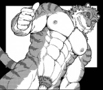 abs anthro biceps big_muscles flaccid genitals huge_muscles male muscular muscular_anthro muscular_male nipples nude pecs penis solo tail jin_(artist) felid mammal pantherine tiger greyscale monochrome