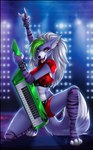 2022 4_toes 5_fingers abs anthro ariveil barefoot breasts canid canine canis clothed clothing digital_media_(artwork) digitigrade ear_piercing ear_ring eyebrows eyelashes feet female fingers five_nights_at_freddy's five_nights_at_freddy's:_security_breach hair hi_res holding_keytar holding_musical_instrument holding_object keyboard_instrument keytar mammal musical_instrument open_mouth piercing ring_piercing roxanne_wolf scottgames smile solo steel_wool_studios teeth toes tongue white_hair wolf
