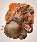 anthro belly big_belly big_breasts border bottomwear breasts brown_inner_ear brown_nose clothing eyelashes female grey_bottomwear grey_clothing grey_topwear hand_on_belly hand_on_own_belly huge_belly lamp lantern markings navel open_mouth orange_background orange_body orange_ears orange_tail outie_navel outline paper_lantern pregnant pregnant_female red_eyes red_mouth simple_background solo striped_body striped_markings striped_tail stripes tail tail_markings topwear white_belly white_border white_breasts white_outline yellow_sclera blacksisters dreamworks kung_fu_panda master_tigress felid mammal pantherine tiger 2024 colored digital_media_(artwork) hi_res shaded