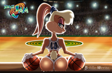 anthro ball balls basketball_(ball) basketball_uniform bedroom_eyes bodily_fluids butt camera_flash clothed clothing female genitals inside looking_at_viewer narrowed_eyes seductive sitting smile solo sportswear sweat sweaty_butt tail tune_squad_outfit tune_squad_outfit_(1996) uniform bolillo_werito looney_tunes space_jam warner_brothers lola_bunny lagomorph leporid mammal rabbit absurd_res hi_res