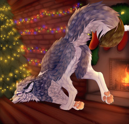 ambiguous_feral ambiguous_gender ass_up balancing bedroom_eyes black_body black_claws black_ear_tips black_ears black_nose black_tail black_tail_tip blue_eyes brick brick_wall butt christmas_decorations christmas_lights christmas_tree claws crotch_blush detailed_background detailed_fur digitigrade dipstick_ears dipstick_tail ear_markings eye_contact eyebrows eyelashes featureless_crotch feral fire fireplace floor fluffy fluffy_tail fur glistening glistening_body glistening_butt glistening_claws glistening_ears glistening_eyes glistening_face glistening_fur glistening_head glistening_legs glistening_neck glistening_nose glistening_pawpads glistening_tail grey_arms grey_back grey_body grey_ears grey_face grey_head grey_legs grey_neck grey_snout grey_tail grey_tuft head_down_ass_up holidays inner_ear_fluff inside iris looking_at_another looking_at_viewer looking_away markings mouth_closed multicolored_arms multicolored_body multicolored_ears multicolored_face multicolored_fur multicolored_head multicolored_legs multicolored_tail narrowed_eyes neck_tuft pawpads paws plant presenting presenting_hindquarters pupils quadruped raised_tail rear_view seductive smile solo tail tail_aside tail_markings tail_tuft tan_pawpads text tree tuft wall_(structure) white_arms white_body white_chest white_face white_fur white_head white_inner_ear white_inner_ear_fluff white_legs white_neck white_snout white_tail white_tuft wood wood_floor ashmeier_(artist) taka_(artist) christmas new_year a.o.kigahara canid canine canis mammal wolf 2022 artist_collaboration detailed digital_drawing_(artwork) digital_media_(artwork) english_text hi_res shaded signature female_(lore)