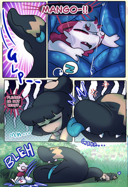 cheek_tuft dialogue facial_tuft fur hair makeup multicolored_body multicolored_fur multicolored_hair pupils red_hair slit_pupils tail tail_fetish tail_play tail_vore text tuft vore white_body white_fur white_hair halfpricesouls nintendo pokemon mango_(halfpricesouls) zoro_(halfpricesouls) generation_3_pokemon generation_8_pokemon hisuian_form hisuian_zorua mawile pokemon_(species) regional_form_(pokemon) absurd_res comic english_text hi_res