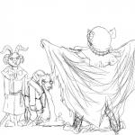 anthro bodily_fluids clothed clothing exhibitionism flasher flashing group humor male rat_tail robe stunned tail vomit vomiting hladilnik warhammer_(franchise) warhammer_fantasy grey_seer plague_monk mammal rodent skaven 1:1 hi_res monochrome sketch