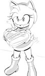 anthro blush boots box_of_chocolates bracelet candy chocolate clothing condom dessert dress eyelashes female food footwear gloves handwear holidays jewelry sexual_barrier_device shoes smile solo tail tail_motion tailwag delicioussoup sega sonic_the_hedgehog_(series) valentine's_day amy_rose eulipotyphlan hedgehog mammal 2025 hi_res monochrome