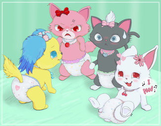 accessory anthro bodily_fluids bow_(feature) bow_accessory bow_ribbon centered_hair_bow clean_diaper clothed clothing creature_print diaper diaper_only female floppy_ears genital_fluids glistening_heart group hair_accessory hair_bow hair_ribbon head_print heart_clothing heart_diaper heart_gem heart_jewelry heart_necklace heart_print heart_symbol heart_triplet heart_underwear jewelry lop_ears necklace peeing pink_heart print_diaper ribbons tail topless underwear wearing_diaper young young_anthro rabbitboy3 jewelpet sanrio sega sega_fave diana_(jewelpet) garnet_(jewelpet) ruby_(jewelpet) sapphie_(jewelpet) bird_dog canid canine canis cavalier_king_charles_spaniel domestic_cat domestic_dog felid feline felis hare hunting_dog japanese_hare lagomorph leporid mammal munchkin_cat persian_cat spaniel toy_dog