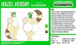 anthro big_butt breasts brown_body brown_fur butt chart color_swatch copyright_symbol female front_view fur green_eyes green_hair hair height_chart huge_butt logo looking_back nude raised_tail rear_view simple_background smile solo symbol tail tan_body tan_fur text thick_thighs white_body white_fur gyro-furry hazel_verday domestic_cat felid feline felis hybrid mammal procyonid raccoon 5:3 absurd_res english_text hi_res model_sheet