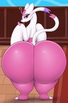 ambiguous_gender anthro big_butt butt butt_focus crumbs eating fur huge_butt inside looking_at_viewer looking_back multicolored_body multicolored_fur nude open_mouth pink_body pink_eyes pink_fur poke_puff question_mark rear_view solo standing thick_thighs two_tone_body two_tone_fur white_body white_fur pandashorts nintendo pokemon fan_character lei_(pandashorts) generation_5_pokemon mienshao pokemon_(species) shiny_pokemon 2020 hi_res female_(lore)