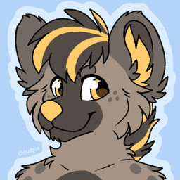 ambiguous_gender anthro blue_background cartoon_freckles facial_tuft freckled_face freckles fur grey_body grey_fur grey_inner_ear inner_ear_fluff mane markings simple_background smile snout solo spot_freckles spots spotted_body spotted_face spotted_fur spotted_shoulders tuft yellow_eyes yellow_inner_ear_fluff yellow_nose cloudpie conditional_dnp hyena mammal spotted_hyena 1:1 2026 bust_portrait digital_drawing_(artwork) digital_media_(artwork) flat_colors krita_(artwork) low_res portrait
