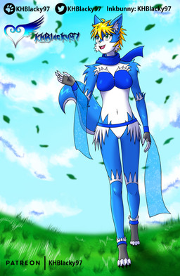 anthro blue_body blue_fur female fur fur_markings hair heterochromia markings open_mouth outside small_clothing smile solo walking wind khblacky97 hyra_akiyuki canid canine fox mammal absurd_res hi_res