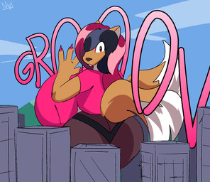 after_transformation anthro bimbofication breast_expansion breasts butt butt_expansion city cityscape expansion expansion_sound_effect female growth macro onomatopoeia solo sound_effects text nova_prowler canid canine fox mammal hi_res