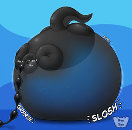 5_fingers 5_toes anthro black_body black_claws black_horn blue_eyes blush claws feet fingers horn hose hose_in_mouth hose_inflation immobile inflation liquid_inflation male multicolored_body solo tail toes water_inflation ryesan mythology dragon mythological_creature mythological_scalie scalie hi_res