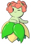 ambiguous_gender flower head_flower looking_at_viewer one_eye_closed plant pseudo_bottomwear pseudo_clothing pseudo_skirt simple_background smile solo white_background wink aintsmart nintendo pokemon bellossom elemental_creature flora_fauna generation_2_pokemon humanoid pokemon_(species) low_res