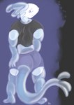 anthro bottomwear clothing cybernetic_limb furgonomic_bottomwear furgonomics looking_at_viewer looking_back male midriff reyn_(pyky) shirt shorts solo t-shirt topwear water pyky_(artist) reyn elemental_creature goo_creature water_creature hi_res