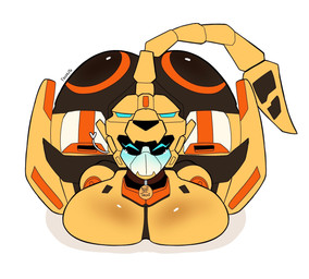 ass_up big_breasts black_body blue_eyes blush breast_squish breasts butt collar collar_tag eyes_closed female front_view glistening glistening_breasts glistening_butt happy huge_breasts huge_hips machine mecha mouthless name_tag orange_body segmented_tail sitting solo squish tail text text_on_collar_tag thick_thighs visor_eyes wearing_collar white_body wide_hips yellow_body freakyto paito metal_cardbot tachy_(metal_cardbot) cheetah felid feline humanoid mammal robot robot_humanoid 2026 digital_drawing_(artwork) digital_media_(artwork) english_text hi_res