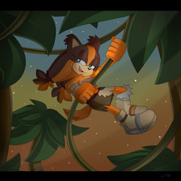 anthro black_bars blue_eyes clothing female footwear half-closed_eyes narrowed_eyes open_mouth open_smile plant smile solo tree pinkiteru sega sonic_boom sonic_the_hedgehog_(series) sticks_the_jungle_badger badger mammal mustelid musteline 1:1 2015 absurd_res hi_res letterbox
