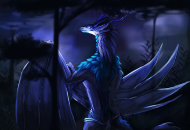 anthro blue_body dark female fog forest forest_background looking_at_viewer looking_back looking_pleasured nature nature_background plant seinardhyn smile solo tail tree jackie19 european_mythology mythology lady_seinardhyn dragon mythological_creature mythological_scalie scalie western_dragon wyvern hi_res