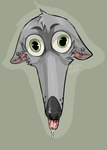 anthro blank_stare creepy ear_piercing feral fur green_eyes grey_body grey_fur looking_at_viewer male piercing simple_eyes snout solo kolkolukija let_me_do_it_for_you lou_(thewolf) canid canine canis mammal wolf hi_res meme