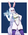 anthro black_sclera bottomwear clothing electricity female fur hair leotard muscular muscular_anthro muscular_female neck_tuft red_eyes simple_background solo thick_thighs topwear tuft white_body white_fur white_hair klopsiak my_hero_academia one_piece carrot_(one_piece) rumi_usagiyama sulong_carrot lagomorph leporid mammal minkmen_(one_piece) rabbit absurd_res hi_res