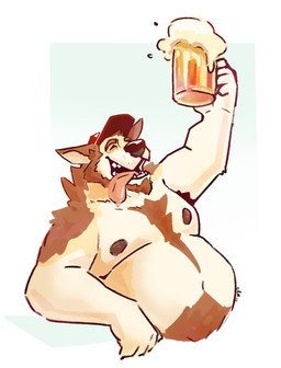 anthro beard belly_hair black_nose body_hair brown_beard brown_body brown_facial_hair brown_fur brown_nipples chest_hair clothing eyes_closed facial_hair fur hat headgear headwear holding_beer male male_anthro neck_tuft nipples obese obese_anthro obese_male open_mouth open_smile overweight overweight_anthro overweight_male red_clothing red_hat red_headwear simple_background smile solo tan_body tan_fur tongue tongue_out tuft white_body white_fur chocolateandmilk itreyu canid canine mammal 2023 dated hi_res signature
