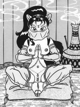 anklet anthro armlet armwear belly_dancer biped breasts clothing crossed_legs detached_sleeves digit_ring feet female genitals harem harem_outfit jewelry legwear mostly_nude nipples ring sitting slave solo tassels toe_ring toes veil vulva unknown_artist felid mammal greyscale monochrome