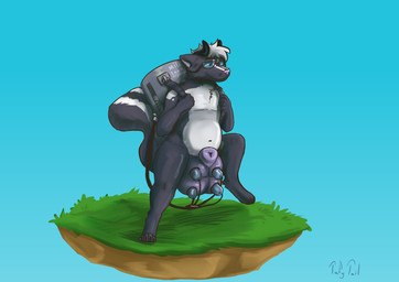 animal_genitalia anthro balls big_balls big_sheath blue_sky bodily_fluids closed_smile countershading eyewear feet fur genitals glasses grass hair hindpaw horn huge_balls humanoid_hands hyper hyper_balls hyper_genitalia island lactating machine male male_anthro male_lactation markings milk milk_tank milking_machine mouth_closed multicolored_body multicolored_fur nude_anthro nude_male overweight paws penis plant purple_balls purple_nose purple_sheath raised_leg sheath sky smile solo striped_markings striped_tail stripes tail tail_markings tank_(container) teats tube two_tone_body two_tone_fur udder_balls udders unusual_anatomy unusual_genitalia unusual_penis white_body white_countershading white_hair white_stripes tafy_tail farnix mammal mephitid skunk 2026 absurd_res full-length_portrait hi_res portrait signature