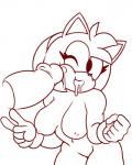 anthro bodily_fluids clothing cum cum_drip cum_in_mouth cum_inside dripping duo female genital_fluids genitals gloves handwear male mostly_nude navel one_eye_closed penis simple_background smile wink lewd4food sega sonic_the_hedgehog_(series) amy_rose eulipotyphlan hedgehog mammal 4:5 hi_res