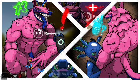 abs anthro balls blue_body blue_fur blue_lips blue_nose blue_tongue blurred_background blush butt claws clothing directional_arrow duo exclamation_point fellatio finger_claws fingerless_gloves floor footwear footwear_only fur gameplay_mechanics gaping_mouth genitals glans gloves green_eyes hand_on_own_penis hand_on_penis handwear heart_symbol lips logo male male/male mostly_nude muscular muscular_anthro muscular_male narrowed_eyes navel onomatopoeia open_mouth oral pecs penile penis pinata pink_body pink_fur potion pubes question_mark questionable_consent red_sclera ruff sex shield_potion shirt shoes shoes_only sound_effects tail tank_top teeth text tongue tongue_out topwear yellow_claws yellow_eyes nega_threuy epic_games fortnite andy_fangerson axo_(fortnite) alebrije amphibian animate_inanimate axolotl canid canine canis living_pinata mammal marine mole_salamander salamander wolf 2025 artist_logo comic english_text hi_res multiple_scenes one_page_comic pictographics signature