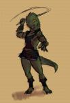 anthro attack clothing dress feet female flat_chested homme_lezard looking_at_viewer muscular muscular_anthro muscular_female pose scales short_dress simple_background solo weapon whip greenpolygon lizardman reptile reptoid scalie hi_res