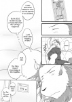 anthro black_and_white canid canine canis cellphone clothing comic cotton_(artist) dialogue domestic_dog electronics english_text felid fukuzawa fur greyscale lion male mammal monochrome natsume_(tooboe_bookmark) pantherine phone text tooboe_bookmark