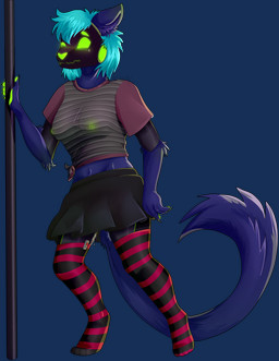 anthro bioluminescence black_body blue_body blue_fur blue_hair blush bodily_fluids bottomwear breasts clothed clothing cybernetics digitigrade dripping female fully_clothed fur genital_fluids glowing glowing_eyes glowing_nipples glowing_pawpads green_eyes green_nipples green_nose green_pawpads hair hidden_sex_toy hidden_vibrator holding_object leaning legwear looking_pleasured machine masturbation nipples pawpads paws penetration screen screen_face sex_toy sex_toy_in_vagina sex_toy_insertion sex_toy_under_clothing shirt skirt solo standing tail tail_under_skirt thigh_highs topwear vaginal vaginal_fluid_drip vaginal_fluids vaginal_penetration vibrator vibrator_in_vagina vibrator_under_clothing anonymous_artist zetta_(dorito) domestic_cat felid feline felis hybrid mammal protogen absurd_res alpha_channel hi_res