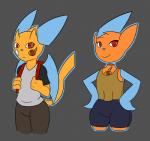 anthro anthrofied duo female horn male wings king_of_sorrow_(artist) nintendo pokemon demon generation_2_pokemon generation_4_pokemon hybrid pichu pokemon_(species) rotom hi_res