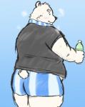 anthro blush butt clothing fur humanoid_hands male overweight overweight_anthro overweight_male scarf shirt solo topwear underwear white_body white_fur yaki_atsuage utau shirane_kan bear mammal polar_bear ursine 2019 hi_res