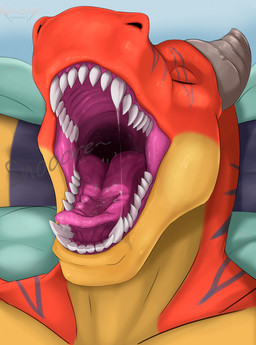 anthro bodily_fluids close-up extreme_size_difference macro male micro mouth_shot oblivious open_mouth pink_insides pink_mouth saliva saliva_on_tongue saliva_pool saliva_string size_difference sleep_vore sleeping snoring solo sound_effects teeth throat tongue tongue_out unaware_pred unaware_vore vore willing_prey kurtcbrox mythology zyro_(zyrothedragon) dragon mythological_creature mythological_scalie scalie hi_res