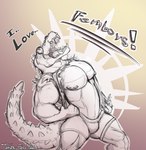 anthro clothing glowing heart_eyes heart_symbol male muscular nipple_piercing nipples open_mouth pecs piercing screaming solo torn_clothing tonkotsu_spicy_noodle alligator alligatorid crocodilian reptile scalie absurd_res hi_res