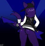 anthro baseball_cap big_butt black_clothing black_hat black_headwear black_shirt black_topwear bottomless butt clothed clothing female fur guitar hair hat headgear headwear holding_guitar holding_musical_instrument holding_object musical_instrument playing_guitar playing_music plucked_string_instrument purple_body purple_fur purple_hair rear_view shirt solo string_instrument tail tail_wraps topwear white_clothing white_shirt white_topwear wraps felino stardust_(tricktrashing) domestic_cat felid feline felis mammal 2021