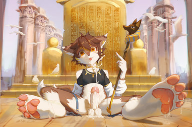 4_toes balls bodily_fluids claws cum cum_on_balls cum_on_feet cum_splatter cum_string feet foot_fetish foot_focus genital_fluids genitals hindpaw humanoid_genitalia humanoid_penis male pawpads paws penis soles solo toes tongue tongue_out ye_l_h humanoid hi_res