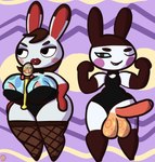 animal_crossing anthro areola areola_slip balls big_balls big_breasts big_penis breasts bunny_costume clothed clothing costume duo female femboy fishnet_clothing genitals genji_(animal_crossing) half-closed_eyes hi_res intersex klutzatdusk lagomorph leporid lips looking_at_viewer male male/female mammal narrowed_eyes net_stockings nintendo object_between_breasts one_eye_closed penis puffy_lips rabbit skimpy thick_lips thick_thighs tiffany_(animal_crossing) tight_clothing wide_hips wink