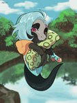 anthro fairy_king floating forest grey_hair hair hug hugging_object hugging_pillow lake lazy male pillow plant punk_hair red_eyes shaved_sides solo tree freakster seven_deadly_sins_(anime) xiro_decobray fairy hybrid reptile scalie snake 3:4 animated short_playtime