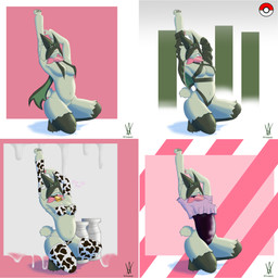 3_fingers animal_print animal_print_bikini anthro bikini breasts butt clothing cow_print cow_print_bikini cowbell female fingers fur green_body green_fur latex latex_clothing latex_skinsuit medium_breasts pattern_bikini pattern_clothing pattern_swimwear pink_background pink_eyes pink_nose short_tail simple_background skinsuit smug_face solo swimwear tail tight_clothing two-piece_swimsuit riddarna2 nintendo pokemon felid feline generation_9_pokemon mammal meowscarada pokemon_(species) 1:1 absurd_res hi_res