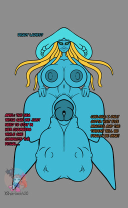 balls big_balls breasts cock_vore curvy_figure digestion female genitals group gynomorph hourglass_figure huge_balls hyper hyper_balls hyper_genitalia imprint intersex intersex/female macro nipples non-mammal_balls non-mammal_nipples nude penile penis tentacles text trio vore vulva xsherlock420 disney ruby_gillman_teenage_kraken the_little_mermaid_(1989) ariel_(disney) chelsea_van_der_zee kalahari_(morphide) animal_humanoid aquatic aquatic_humanoid cnidarian cnidarian_humanoid humanoid jellyfish jellyfish_humanoid medusozoan medusozoan_humanoid absurd_res english_text hi_res