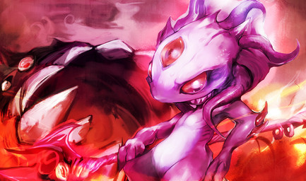 3_eyes ambiguous_gender anthro head_tentacles looking_at_viewer melee_weapon multi_eye polearm purple_body purple_skin red_eyes sharp_teeth solo spear teeth weapon salsoba league_of_legends riot_games tencent fizz_(lol) void_fizz aquatic monster voidling_(lol) yordle