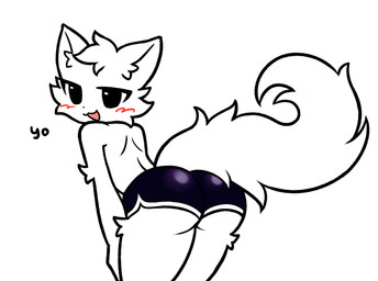 anthro big_butt blush bottomwear butt clothing femboy fluffy fluffy_tail half-closed_eyes male narrowed_eyes shorts solo tail thick_thighs tight_bottomwear tight_clothing tight_shorts patto_pib boy_kisser_(meme) felid feline mammal hi_res meme