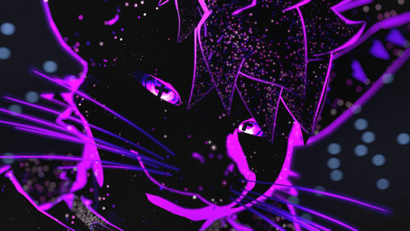 anthro black_body black_fur black_hair clothed clothing collar cross depth_of_field fur hair hoodie long_ears looking_at_viewer male outline particles purple_body purple_eyes purple_fur purple_hair simple_background smile smiling_at_viewer solo topwear whiskers pxlix canid canine mammal rexouium 2023 3d_(artwork) colored digital_media_(artwork) hi_res widescreen