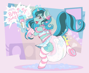 abstract_background anthro armwear big_diaper blue_body blush clothed clothing cutie_mark diaper female horn huge_diaper hypnosis legwear mind_control open_mouth open_smile pattern_armwear pattern_clothing pattern_legwear pink_diaper pink_text sagging_diaper smile soiled_diaper solo speech_bubble spiral spiral_eyes striped_armwear striped_clothing striped_legwear stripes text unclean_diaper used_diaper wearing_diaper wetness_indicator bubblepuppers hasbro my_little_pony mythology winter_breeze_(character) equid equine mammal mythological_creature mythological_equine unicorn 2026 digital_media_(artwork) english_text hi_res
