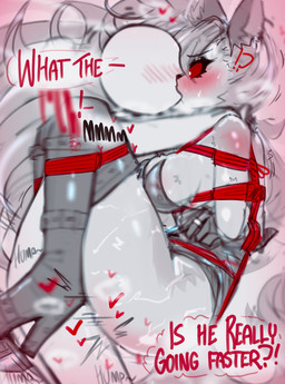 ambiguous_penetration anthro anthro_penetrated arms_tied bdsm big_breasts blush bondage boots bound breasts clothed clothed_anthro clothed_female clothing dialogue duo female female_penetrated footwear hair heart_symbol high_heeled_boots high_heels human_on_anthro human_penetrating human_penetrating_anthro interspecies kissing legs_tied legwear leotard long_hair male male/female male_penetrating male_penetrating_female penetration red_sclera restraints rope rope_bondage sex shoes speech_bubble text thigh_boots thigh_highs thought_bubble white_eyes ehrrr hellaverse helluva_boss mythology loona_(helluva_boss) canid canid_demon canine demon hellhound human mammal mythological_canine mythological_creature 2025 absurd_res english_text hi_res restricted_palette