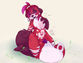 anthro aroused balls barefoot big_tail blush bodily_fluids ear_piercing ear_ring feet foreskin fur genital_fluids genitals hair heart_beating male multicolored_body nude nudist one_eye_closed penis piercing plantigrade ponytail precum ring_piercing simple_background solo tail kemotobi tobiki_(kemotobi) domestic_ferret mammal mustelid musteline true_musteline weasel 2017