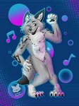 anthro blue_outline dancing disco fur grey_body grey_fur musical_note musical_symbol one_eye_closed outline purple_background scar simple_background symbol sonicluxhedgeman dr_sith canid canine canis mammal wolf 2022 absurd_res digital_media_(artwork) hi_res