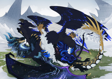 balls beak big_balls big_penis black_body black_claws black_fur blue_horn bodily_fluids claws cosmic_fur cosmic_hair cosmic_wings dragon_wings duo electricity erection ethereal_hair feather_hair feathered_wings feathers feet female female_feral feral feral_on_feral from_front_position fur genital_fluids genitals gold_scales golden_claws grass hair horn knot lightning long_tail male male/female male_feral markings membrane_(anatomy) membranous_wings mountain multicolored_body multicolored_fur multicolored_horn multicolored_scales open_beak open_mouth orgasm_face outside paws penile penis plant pseudo_hair raised_tail scale_hair scale_markings scales sex smile snow tail teeth toe_claws toes tongue tongue_out tuft unusual_bodily_fluids unusual_genital_fluids vaginal vulva wings x-ray_view dcayorcus mythology avian bird dragon gryphon mammal mythological_avian mythological_creature mythological_scalie scalie digital_media_(artwork) hi_res