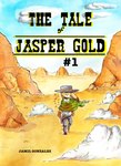 anthro clothing comic cover cover_art cover_page cowboy_hat desert dust_cloud english_text footprint hat headgear headwear hi_res jamil_gonzalez jasper_gold_(character) lagomorph leporid male mammal poncho rabbit solo text the_tale_of_jasper_gold walking western wild_west wind